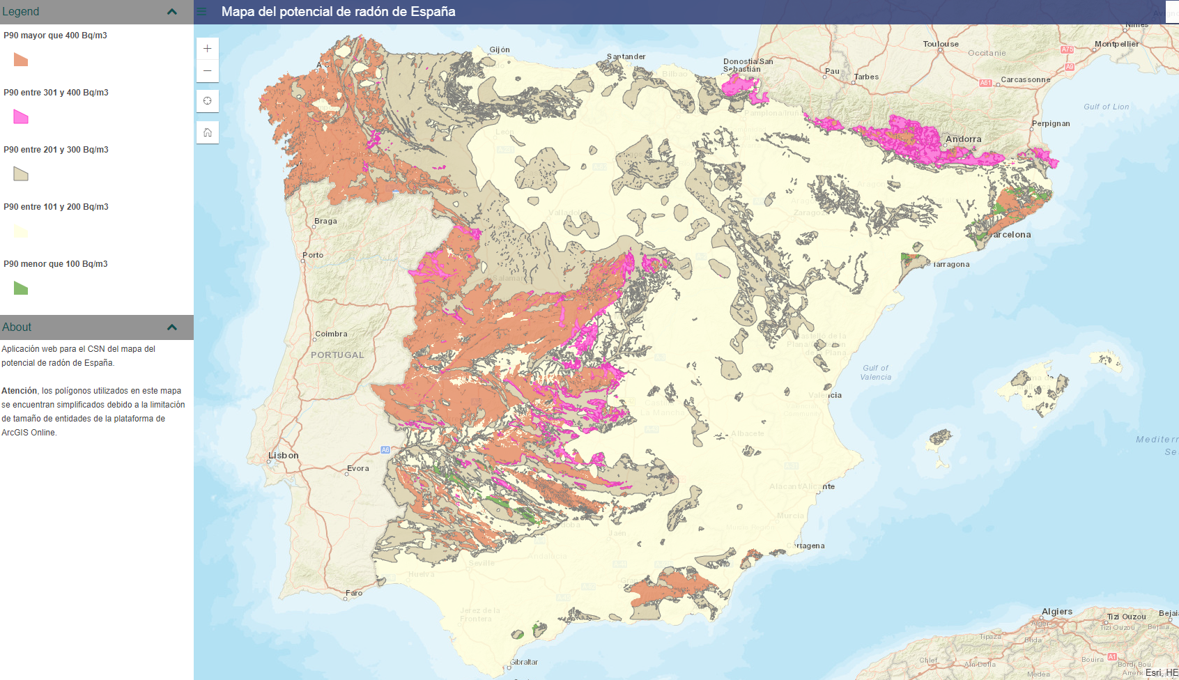 Cartografía del potencial de radón en España